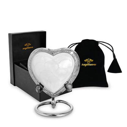 White Heart Keepsake Urn for Human Ashes – Handcrafted Brass Mini Urn with Stand, Velvet Bag & Gift Box – Enamel-Coated Small Memorial Urn for Baby, Pet or Loved One – Decorative Funeral Keepsake