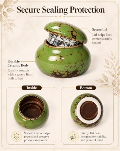 CHONOVO Small Ceramic Keepsake Urn, 1.6'' with Velvet Bag and Box - color: Green