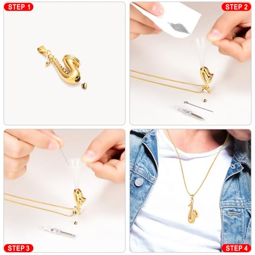 memorial jewelry Music Urn Saxophone Horn Chain Necklace Cremation Ash Keepsake Pendant - color: Gold