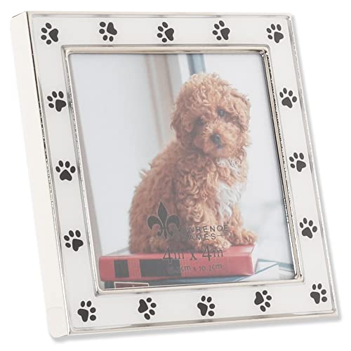 4x4 Silver Metal and White Enamel Picture Frame, Paw Print Design - color: White Paw, size: 4x4