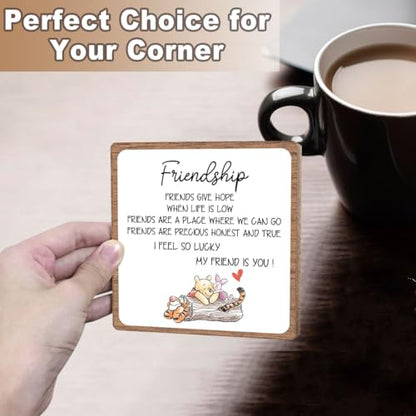 Winnie Friend Gifts for Women Men, Friendship Quotes Decor Keepsake | Heartwarming Appreciation Gifts for Friends, Wooden Sign Iron with Stand Decorations for Home Office Desk Shelf - style: Friendship 02