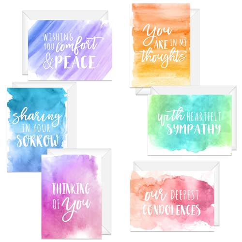 Canopy Street Watercolor Sympathy Cards / 24 Comfort And Peace Note Cards / 6 Colorful Designs With Blank White Envelopes / 4 5/8" x 6 1/4" Thinking Of You Greeting Cards - color: Watercolor