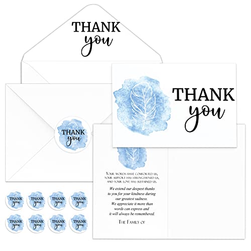 Fumete 50 Set Funeral Thank You Cards, Feather - style: Feather