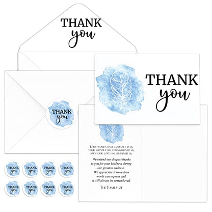 Fumete 50 Set Funeral Thank You Cards, Feather - style: Feather