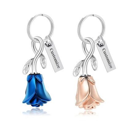 zeqingjw Urn Keychain Cremation Jewelry for Ashes Rose Flower Memorial Keychain Funeral Keepsake Ashes Pendant Gift - color: Customize