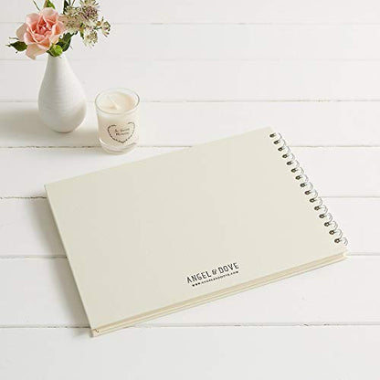 ANGEL & DOVE Large Ivory Funeral Guest Book 12" x 8" - for Funeral, Condolence, Memorial, Celebration of Life