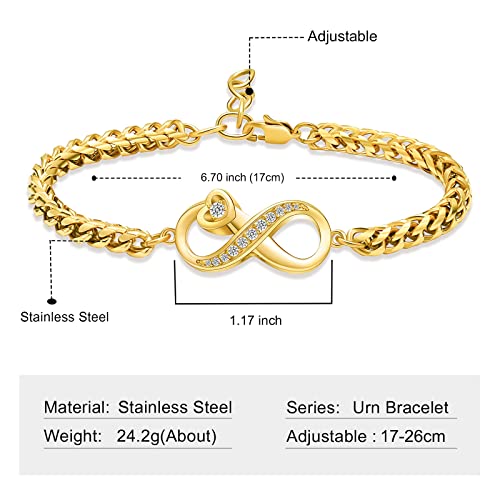 Imrsanl Infinity Urn Bracelet Cremation Jewelry for Ashes | Adjustable Link Bracelets, Loved Ones Memorial Ash Holder, Funeral Keepsake for Women Men - color: Infinity-Gold