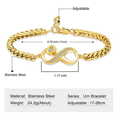 Imrsanl Infinity Urn Bracelet Cremation Jewelry for Ashes | Adjustable Link Bracelets, Loved Ones Memorial Ash Holder, Funeral Keepsake for Women Men - color: Infinity-Gold