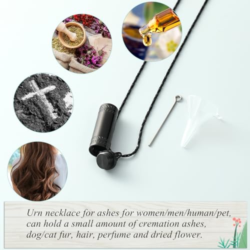 Imrsanl Cremation Jewelry for Ashes Pendant Urn Necklace Cylinder with Glass Vial Keepsake Ashes Memorial Jewelry - color: No Glass-Black