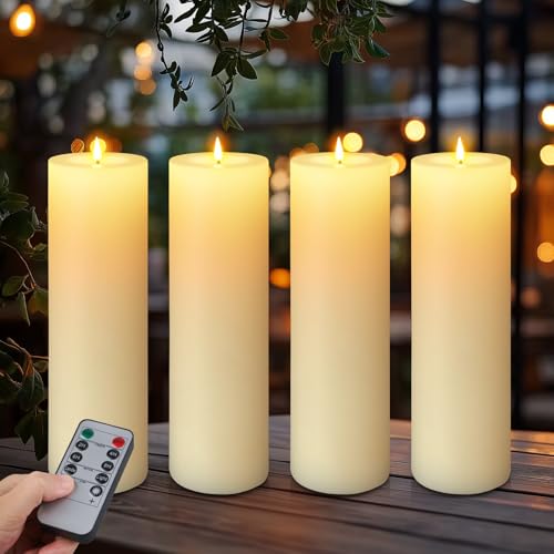 14"×4" Large Outdoor Flameless LED Candles, IP45 Waterproof, Ivory 4 Pack | Battery Operated with Remote Control, 2/4/6/8H Timer, 3D Flickering Flame, 550H Runtime, for Patio, Porch, lantern, Wedding - color: Ivory, size: 14 X 4in-4Pack