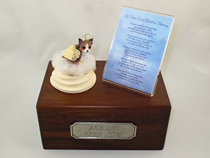 Beautiful Paulownia Small Wooden Urn with Brindle Chihuahua Stairway to Heaven Figurine with Poem & Personalized Pewter Engraving - color: Brindle Chihuahua Angel "If Tears Could Build a Stairway"
