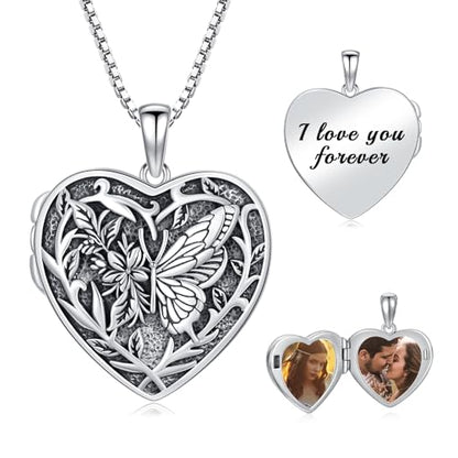 Dorunmo Locket Necklace 925 Sterling Silver Pictures Photo Keep Someone Near to You Custom Lockets Mother's Day Jewelry Personalized Photo Locket Gifts - color: I-Butterfly, style: Locket Only