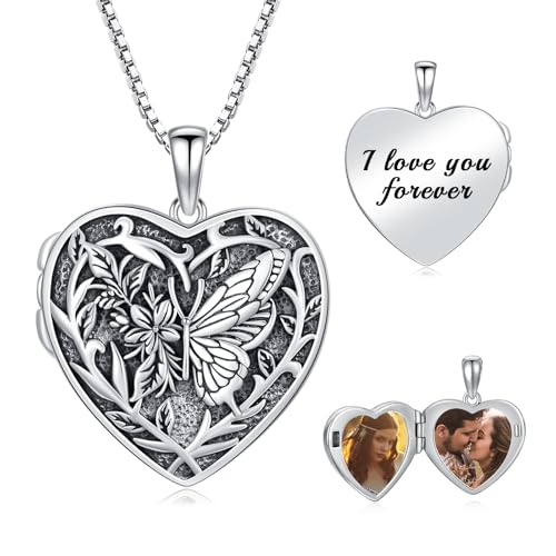 Dorunmo Locket Necklace 925 Sterling Silver Pictures Photo Keep Someone Near to You Custom Lockets Mother's Day Jewelry Personalized Photo Locket Gifts - color: I-Butterfly, style: Locket Only