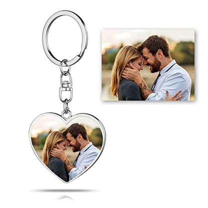 Custom Keychain with Picture, Llaveros Personalizados | Custom Text on Back, Keepsake Gift for Couples, Family, Friends, Anniversaries and Pet Memorials - color: Heart