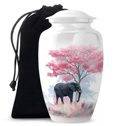 Elephant Cremation Urns for Human Remains - Cherry Blossoms Funeral Urns - color: Elephant-1, size: 10-inch