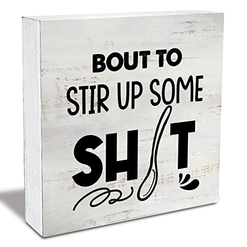 Rustic Bout to Stir up Wood Box Sign Funny Kitchen Wooden Box Sign - color: Natural Wood