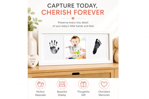 Inkless Baby Hand and Footprint Kit – Newborn Keepsake Frame with Non-Toxic Ink Pad, Baby Handprint & Footprint Kit for Boys & Girls, Baby Shower - color: White