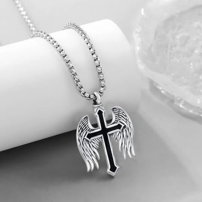 Aniu S925 Sterling Silver Urn Necklace Cremation Jewelry for Ashes - color: Cross Angel Wing-D