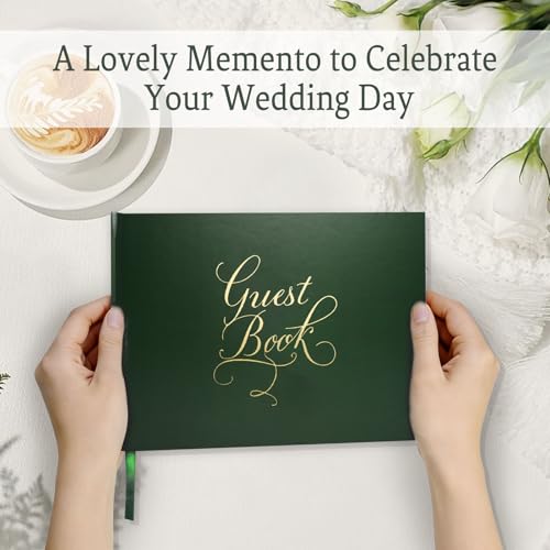 Wedding Guest Book with Exclusive Font Design, Elegant Hardcover Polaroid-Style Sign-In Book for Wedding Receptions, Baby Showers, Birthdays, Bridal Showers, Special Events, Lined Blank Pages, 9" x 7" - color: Darkgreen, style: Elegant Script - Lined
