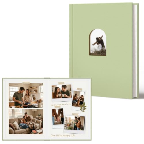 Vienrose Scrapbook Photo Album, 11x8.5 Inch, 26 Pages, Grass Green | Linen Cover, Kraft Paper, DIY Scrapbooking, Wedding Baby Shower Family Graduation - color: Dusty Sage Green, size: 11x8 Inch, 26 Pages