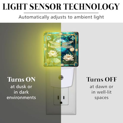 Dragonfly & Flowers Stained Glass Night Lights Plug into Wall for Room, Dragonfly & Flowers Night Light LED for Bedroom - color: Dragonfly & Flowers