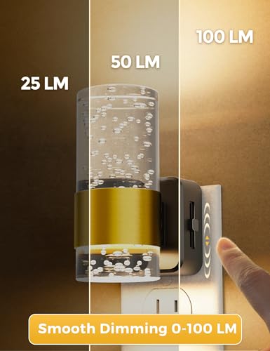 L LOHAS LED Night Light, Dimmable Night Lights Plug into Wall | 2 Pack Acrylic Nightlight, 0-100 LM Adjustable Brightness, 3000K Plug in Night Light, Dusk to Dawn Sensor, Bathroom Hallway - color: Gold Ring-3000K, size: 2 Pack