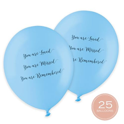 ANGEL & DOVE 25 Blue Funeral Balloons 'You are Loved, Missed, Remembered' Biodegradable - Memorial, Celebration of Life
