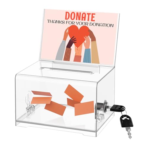 Clear Donation Box with Lock & Sign Holder, Versatile for Fundraising, Ballot Voting, Suggestions, and Tips Jar, Secure Storage Design, Size 6.2x4.6x4.0 Inch, Clear 1 Pack - size: Clear 1p
