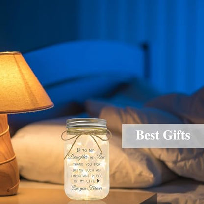 Daughter in Law Gifts, Daughter in Law Birthday Gifts from Mother in Law | Mothers Day Valentines Christmas Wedding Gifts for Mason Jar Night Lights - color: Daughter-in-Law123