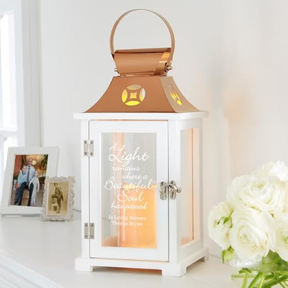 Let's Make Memories Personalized Memorial Lantern - Sympathy - Condolences - LED Candle - Automatic Timer - Wood/Stainless Steel - Copper Finish - A Light Remains - style: A Light Remains
