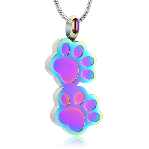 Pet Urns For Dogs/Cats - Pet Ashes Necklace - Paw Print Urn Necklace with Mini Keepsake Urn Memorial Ash Jewelry - color: Colorful-2