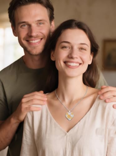 Poiuy Photo Locket Necklace for Women, Heart Picture Pendant Photo Necklace Jewelry Christmas Memorial Birthday Gifts for Women Daughter Mom - color: Sunflower Locket Necklace
