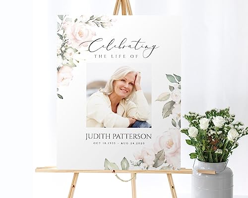 Celebration Of Life Sign With Picture, Funeral Sign Board Personalized, Editable Celebration Of Life Welcome Sign Blush Floral Memorial Sign Celebrating The Life Of Funeral Sign - color: Version 4