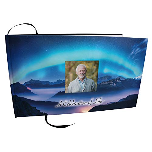 COMMEMORATIVE CREMATION URNS Aurora Borealis Photo Funeral Guest Book for Memorial Service and Celebration of Life Guest Book for Memorial Service - Beautiful & Vibrant Sign in Book for Funeral - color: Aurora Borealis