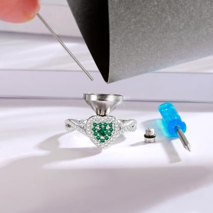 Sariel Teardrop Cremation Ring for Ashes - 925 Sterling Silver Urn Keepake Rings Memorial Jewelry for Women - color: Heart (Green)