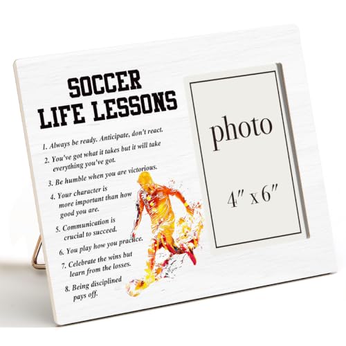 Soccer Life Lessons Picture Frame, Soccer Gifts for Boys Girls Players | Inspirational Soccer Wooden Picture Frame for 4 x 6 in Photo, Soccer Team Coach Gifts for Men Women - color: SOCCER