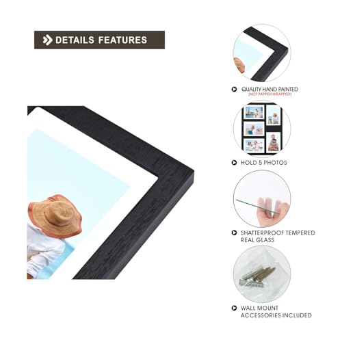 Hand-Painted Black Wood Collage Frame, 5 Openings for 4x6 - color: Black-1, size: 5 4X6