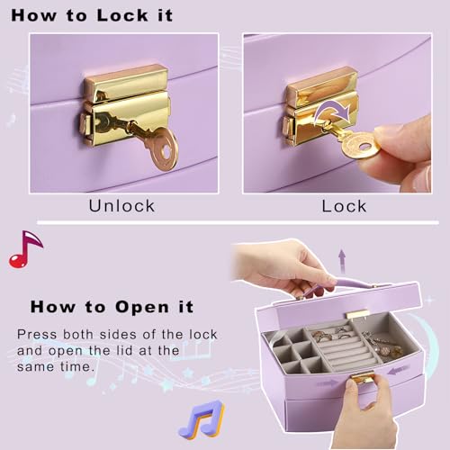 ELLDOO Musical Jewelry Box with Drawer, Purple Music Box Keepsake Box, Small Trinket Jewelry Storage Box Gift for Girls Women (Tune: You are My Sunshine) - color: Purple