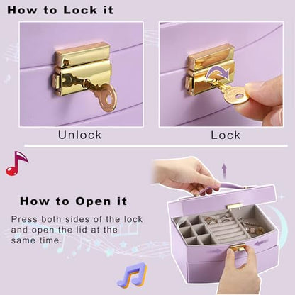 ELLDOO Musical Jewelry Box with Drawer, Purple Music Box Keepsake Box, Small Trinket Jewelry Storage Box Gift for Girls Women (Tune: You are My Sunshine) - color: Purple