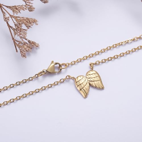 Ralukiia Angel Wings Necklace Gift from Heaven, Memorial Gifts for Loss of Loved One, Mourning Jewelry, Thinking of You Gift, Letter from Heaven Sympathy Condolence - style: gold