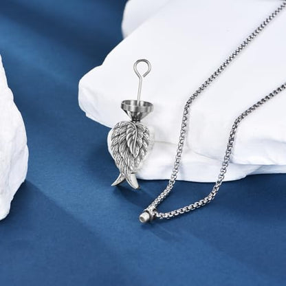 925 Sterling Silver Wing Urn Necklace for Ashes Necklace Men Women Angel Wing Cremation Jewelry Memory