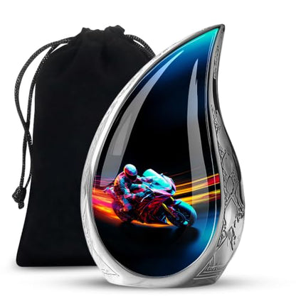 Racer Bike Urns for Ashes, Teardrop Urn for Ashes Adult Male, Funeral Cremation Urns for Ashes, Unique Urn for Ashes for Women, Urns for Human Ashes Adult Man, Large Cremation Urns 10 Inches - size: Large