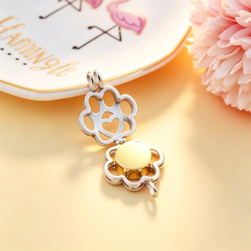 Pet Paw Urn Locket for Ashes Stainless Steel Cremation Jewelry for Dog/Cat Memorial Urn Necklace with Mini Casket Funeral Jewelry - color: Silver-Gold