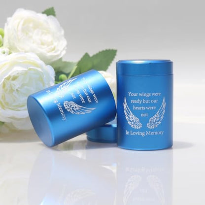 2.7 inch Small Urns for Ashes - Set of 4, Aluminium Mini Urns, Cremation Urns for Human Ashes, Ashes Holder, Small Keepsake urns-in Loving Memory, Blue - size: Wing-Blue
