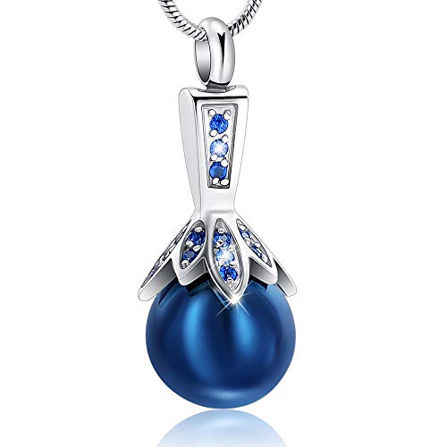 Memorial Jewelry Pearl Urn Necklace - Cremation Ashes Holder Keepsake for Women - color: Blue-2