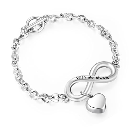 XIUDA Urn Bracelet for Ashes Cremation Bracelet Ashes Bracelet Heart Locket Holder Bangle Link Chain Women Men - color: Silver-Infinity