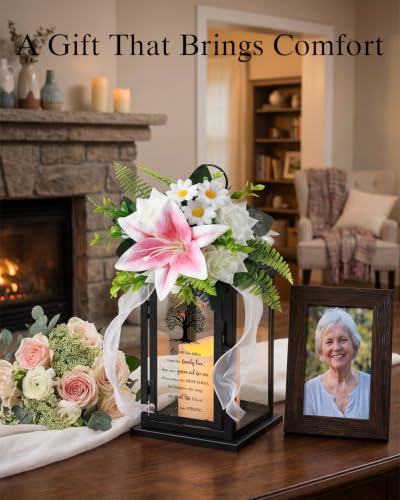 Remembrance Lantern with Flower, Memorial Gift for Loss of Mom Dad Husband Wife, Sympathy Funeral Gift to Honor Loved One - color: A Limb Has Fallen/Black