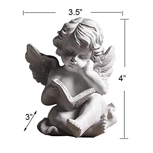 Reading Book Angel Statue with Cherub Wings - Guardian Angel Figurine for Home, Garden or Memorial
