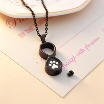 Infinity Pet Urn Necklace for Ashes Dog Cat Paw Print Eternal Love Cremation Jewelry Keepsake Ashes Necklace Stainless Steel Memorial Urn Pendant Necklace Infinite Shape Funeral Urn Necklace - color: Black
