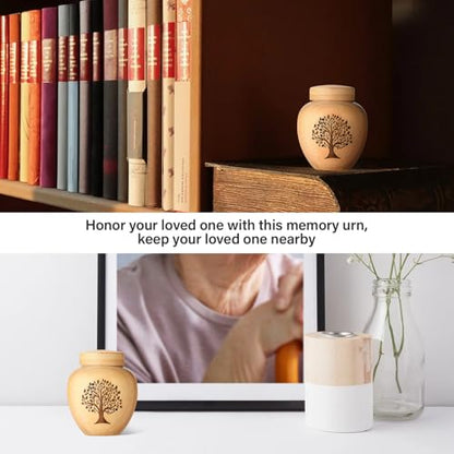 Small Urns for Human Ashes Made of Bamboo Set of 2,Mini Cremation Urns for Human or Pet Ashes,Decoration Urns Ashes Container with Tree of Life Pattern Engraved